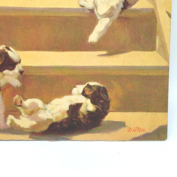 Vintage Jewel Tea Co Receipt Card 1940s Puppies Children by Dillon 7.5" x 9.5" - Picture 4 of 4
